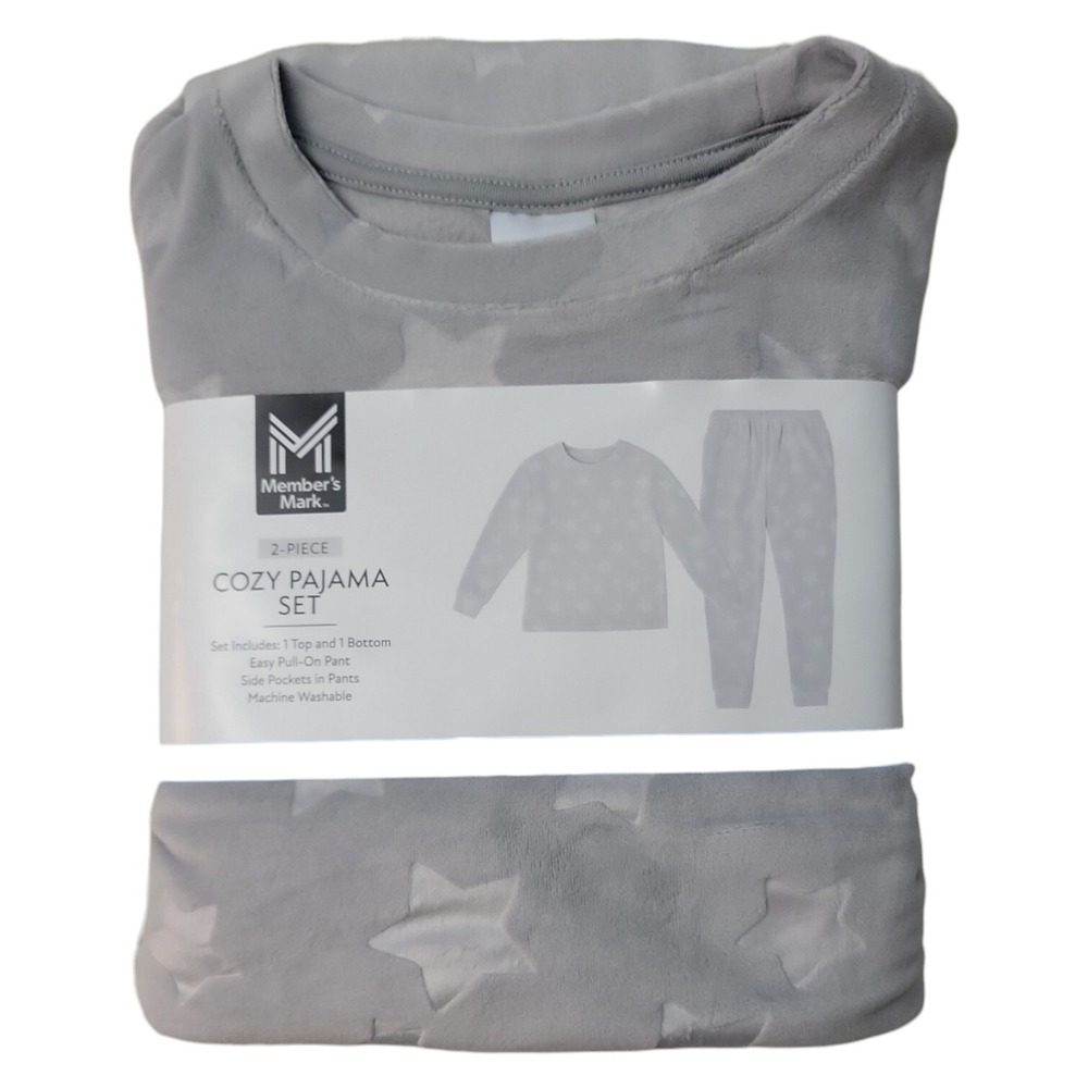 NWT Member's Mark Girl's 2-Piece Cozy Pajama Set Silver‎ Stars Small 6/6X